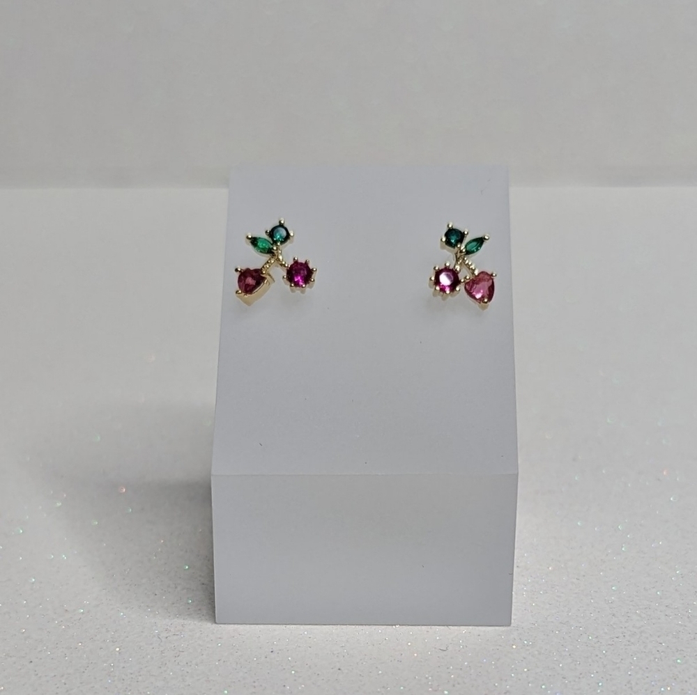 Cherry Fruit Red Stud Earrings - Picture 4 of 7